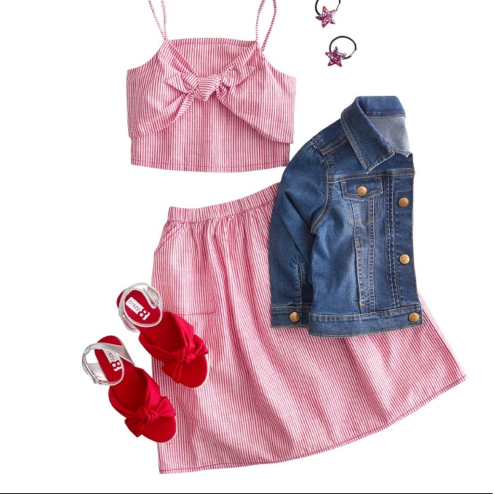 Crazy 8 Girls 2 pc Red Seersucker Crop Top Skirt